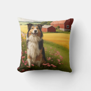 Standard Collie auf dem Bauernhof Kissen