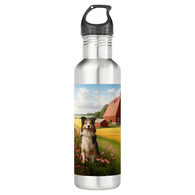 Standard-Collie in der Landwirtschaft Edelstahlflasche (Vorderseite)