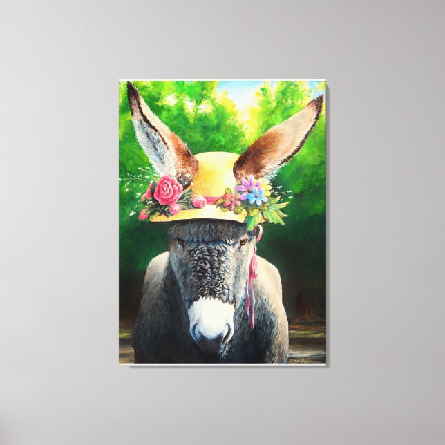 Standard-Donkey/Burro in Rose/daisy-Blume, dass Leinwanddruck (Vorderseite)