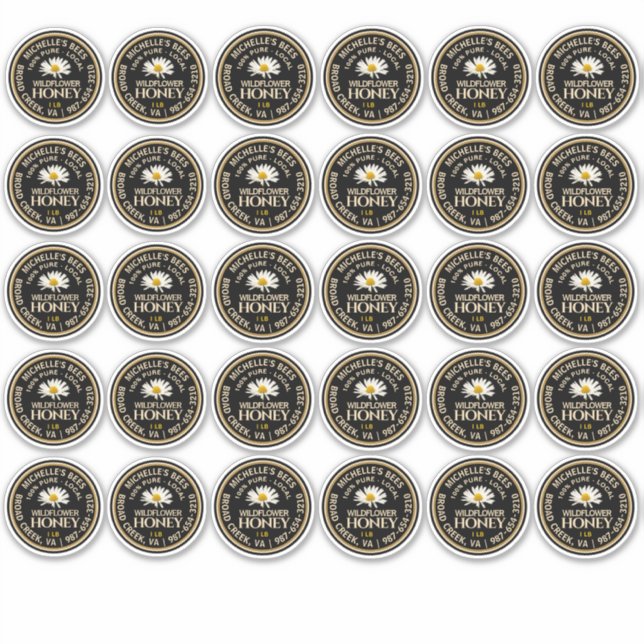 Standard Mason Jar Lid Honey Label Daisy 2.125" (Vorderseite)