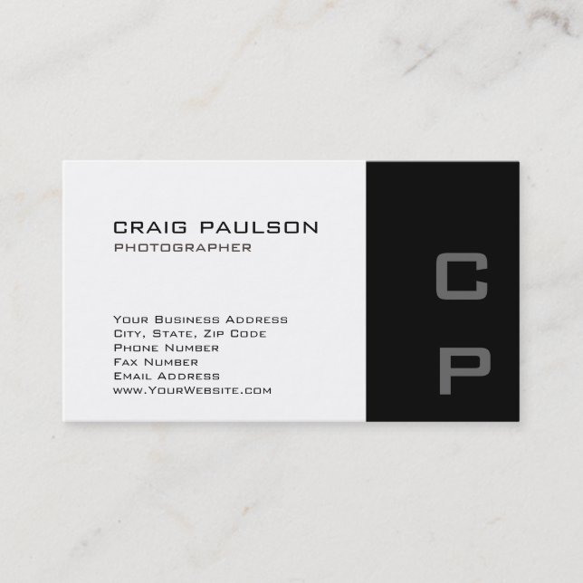 Standard Monogram Modern White Black Business Card Visitenkarte (Vorderseite)