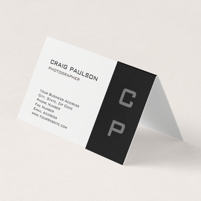 Standard Monogram Modern White Black Business Card Visitenkarten (Vorderseite)