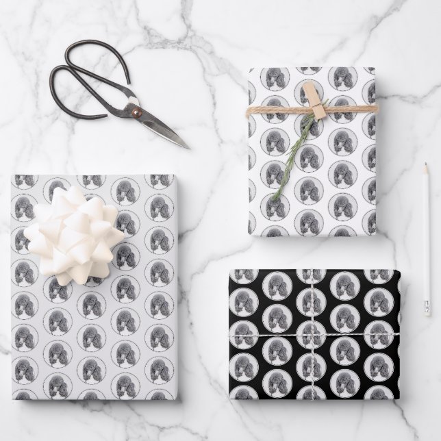 Standard Poodle Black Parti Painting - Dog Art Geschenkpapier Set (Vorderseite)