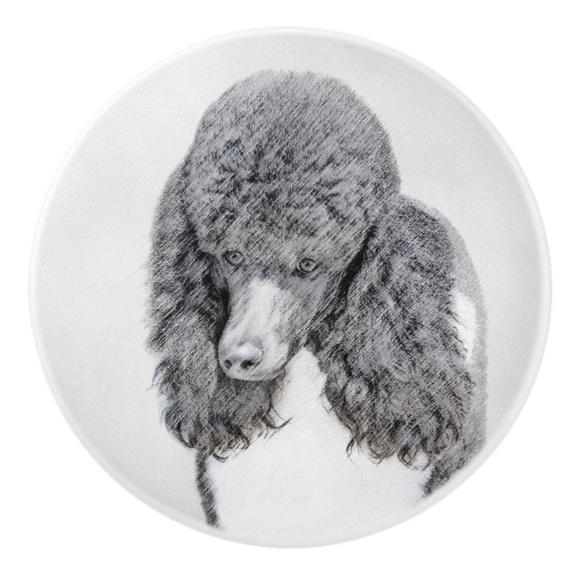 Standard Poodle Black Parti Painting - Dog Art Keramikknauf (Vorderseite)