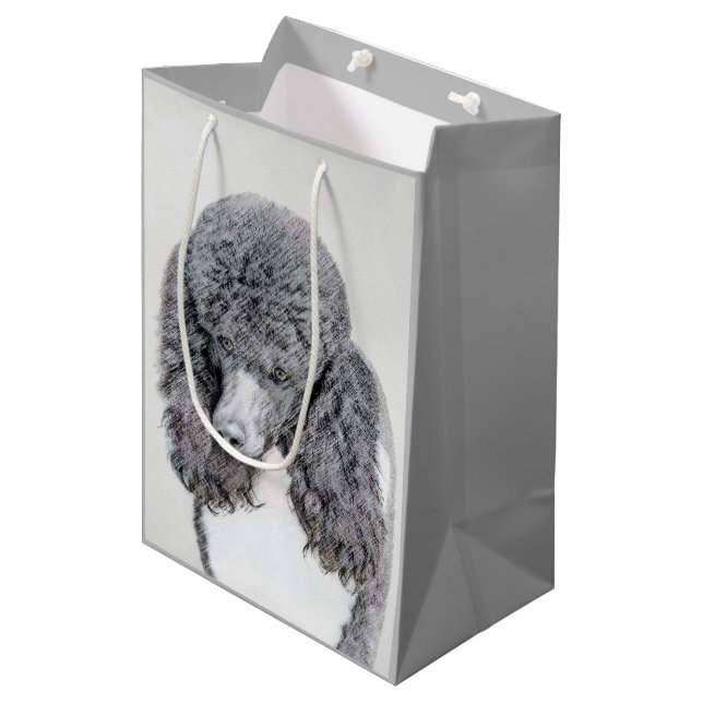 Standard Poodle Black Parti Painting - Dog Art Mittlere Geschenktüte (Vorderseite Schrägansicht)