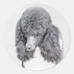 Standard Poodle Black Parti Painting - Dog Art Runder Aufkleber