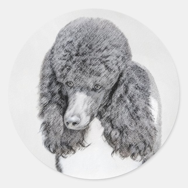 Standard Poodle Black Parti Painting - Dog Art Runder Aufkleber (Vorderseite)