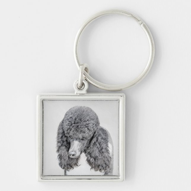 Standard Poodle Black Parti Painting - Dog Art Schlüsselanhänger (Vorne)