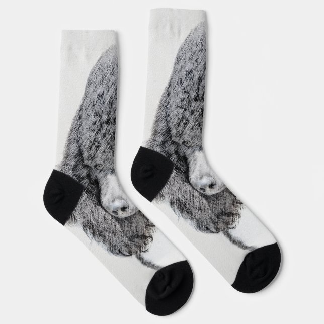 Standard Poodle Black Parti Painting - Dog Art Socken (Rechts)