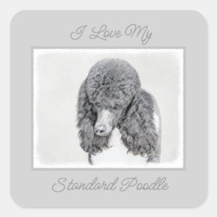Standard Poodle Black Parti Painting - Dog Art Squ Quadratischer Aufkleber