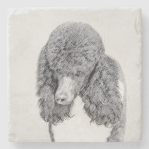 Standard Poodle Black Parti Painting - Dog Art Steinuntersetzer