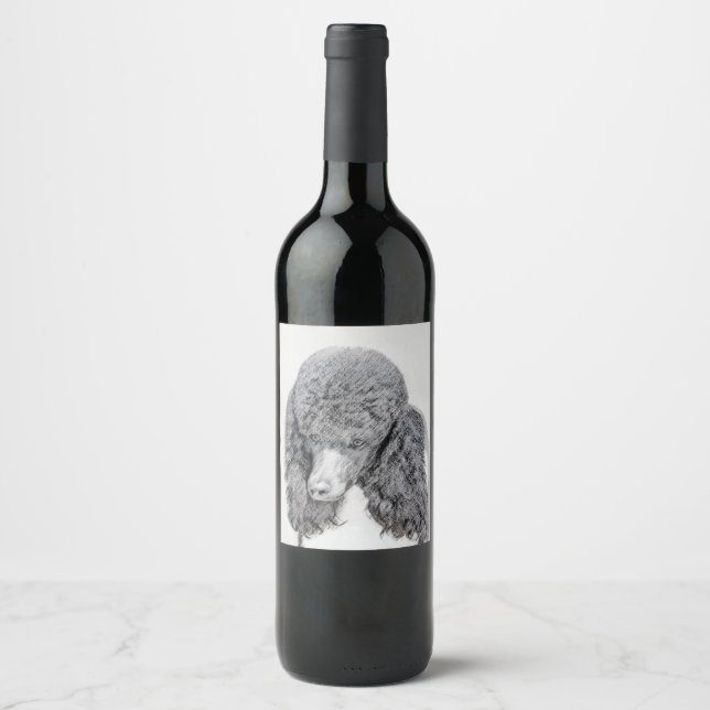 Standard Poodle Black Parti Painting - Dog Art Weinetikett (Vorderseite)