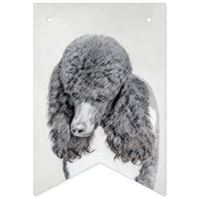 Standard Poodle Black Parti Painting - Dog Art Wimpelkette (Erste Fahne)