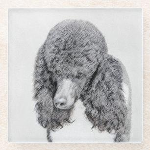 Standard Poodle Black Parti Painting - Hund Art Glasuntersetzer