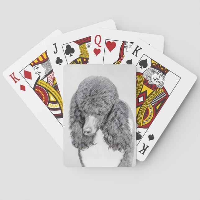 Standard Poodle Black Parti Painting - Hund Art Spielkarten (Rückseite)