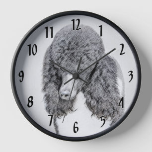 Standard Poodle Black Parti Painting - Hund Art Uhr