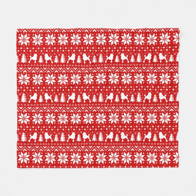 Standard Poodle Dog Silhouetten Weihnachtsmuster Fleecedecke (Vorderseite (Horizontal))