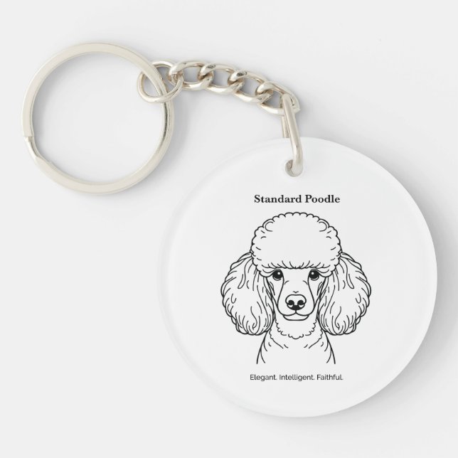 Standard Poodle Portrait Black Line Illustration Schlüsselanhänger (Vorderseite)