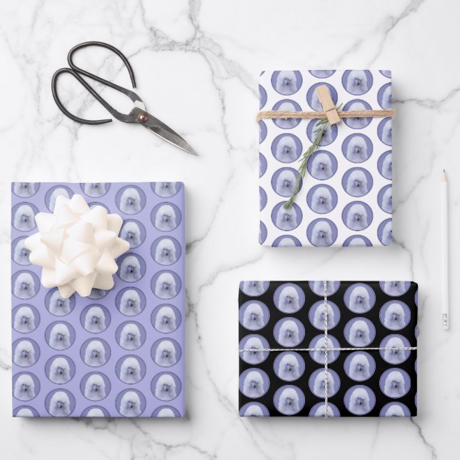 Standard Poodle White Painting - Original Dog Art Geschenkpapier Set (Vorderseite)