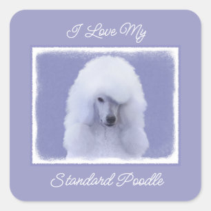 Standard Poodle White Painting - Original Dog Art Quadratischer Aufkleber