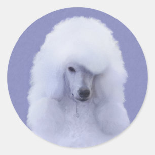 Standard Poodle White Painting - Original Dog Art Runder Aufkleber