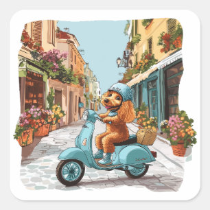 Standard Pudel fährt auf Scooter Quadratischer Aufkleber