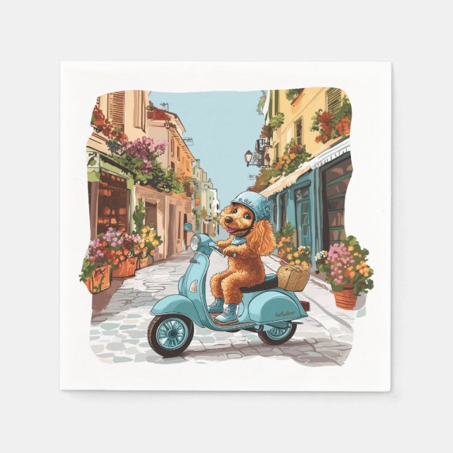 Standard Pudel fährt auf Scooter Serviette (Vorderseite)