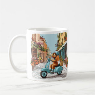 Standard Pudel Hund fährt Roller Kaffeetasse