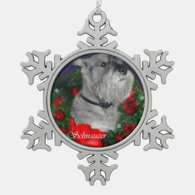 Standard Schnauzer Weihnachten Schneeflocken Zinn-Ornament (Vorderseite)