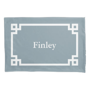 Standardkissenfall für dusty Blue Greece Key Monog Kissenbezug