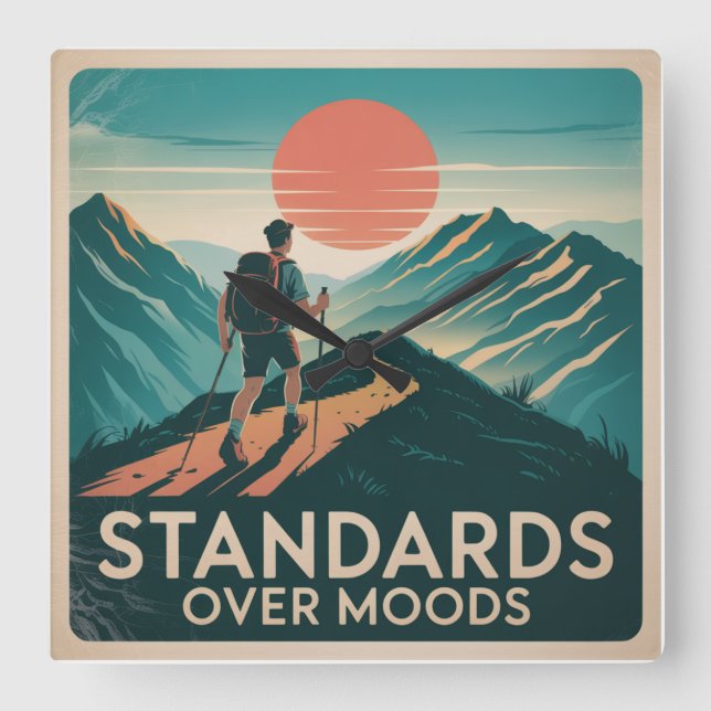 Standards Over Moods Quadratische Wanduhr (Vorderseite)