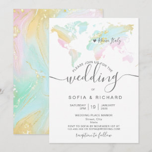 Standesamtliche Hochzeit Weltkarte Pastell Einladu Einladung