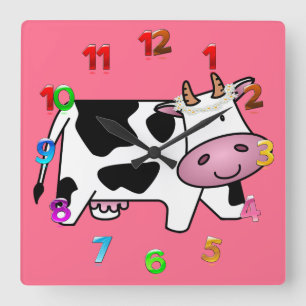 Standing Cow with Daisies Quadratische Wanduhr