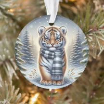 Standing Tiger in Striped Scarf