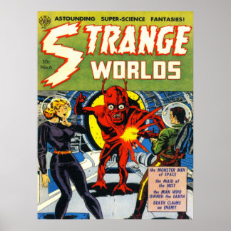 STANGE WORLDS Cooles Vintages Comic Buchabdeckung  Poster