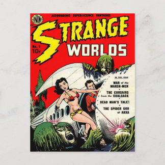 STANGE WORLDS Cooles Vintages Comic Buchabdeckung  Postkarte
