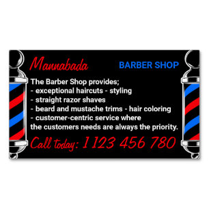 Stangenservice Schwarz Rot Navy Friseur Magnetische Visitenkarte