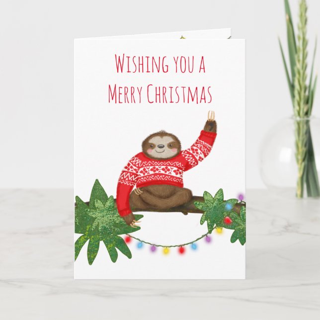 Stanley Sloth auf Weihnachts-Jumper-Festkarte Karte (Vorderseite)