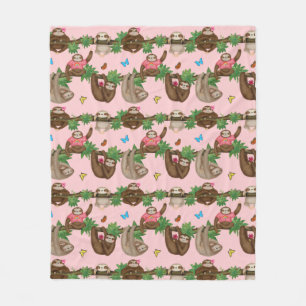 Stanley Sloth & Friends gemütliche, rosa Fleecedec Fleecedecke