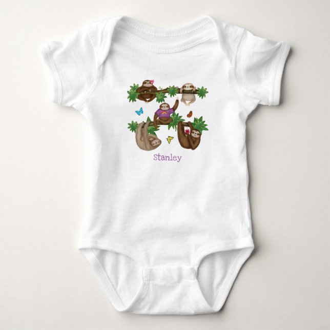Stanley Sloth personalisierter lila Babybodyanzug Baby Strampler (Vorderseite)