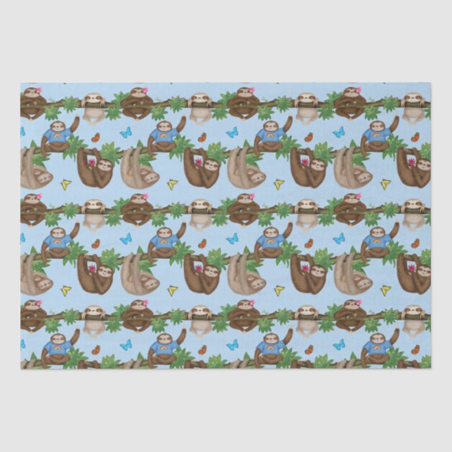 Stanley Sloth und Freunde, blaues Papiertuch Seidenpapier (Vorderseite)