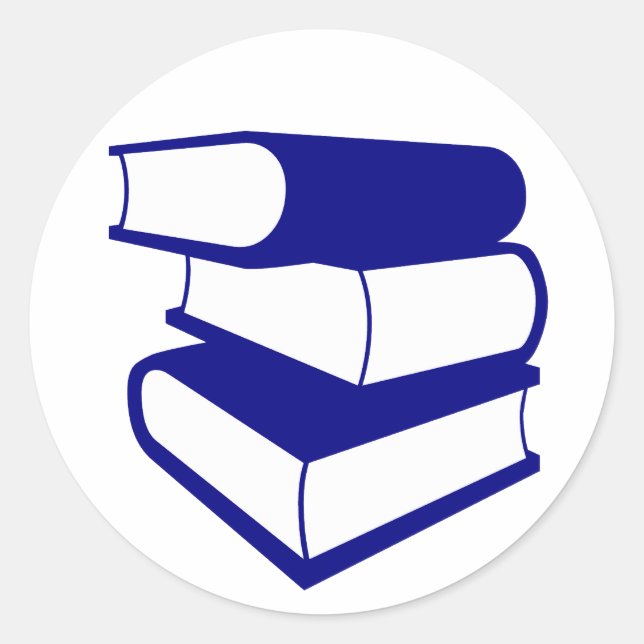 Stapel blauer Bücher Runder Aufkleber (Vorderseite)