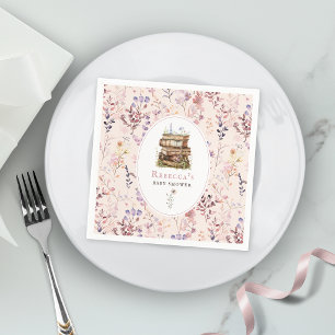 Stapel Bücher Baby Shower Aquarell, Wildblume Serviette
