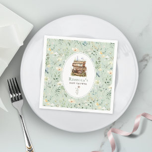 Stapel Bücher Baby Shower Aquarell, Wildblume Serviette