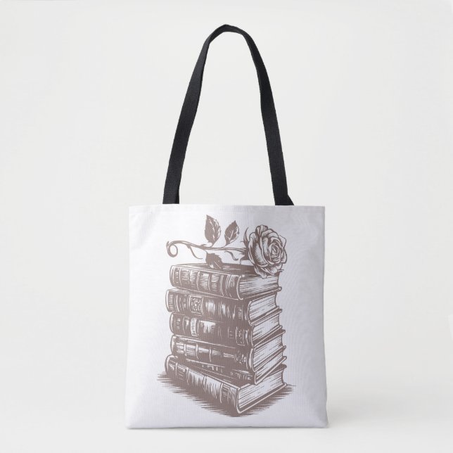Stapel Bücher belegt mit einer Rose Tasche (Vorderseite)