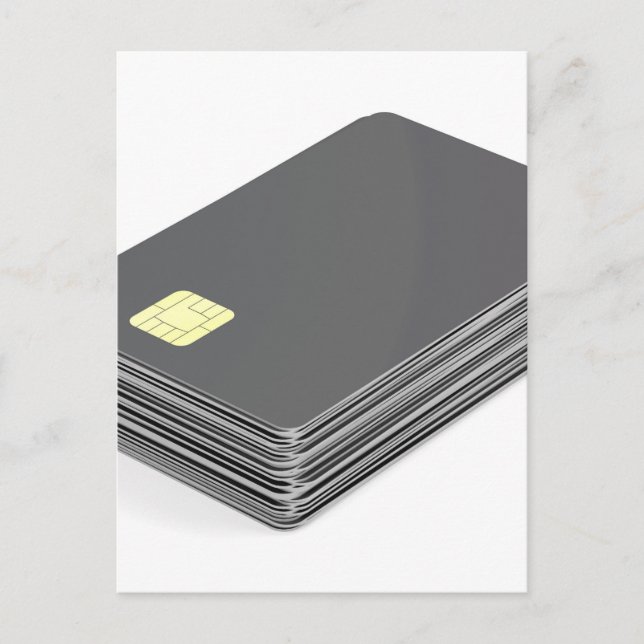 Stapel mit weißen Plastikkarten mit Chip Postkarte (Vorderseite)