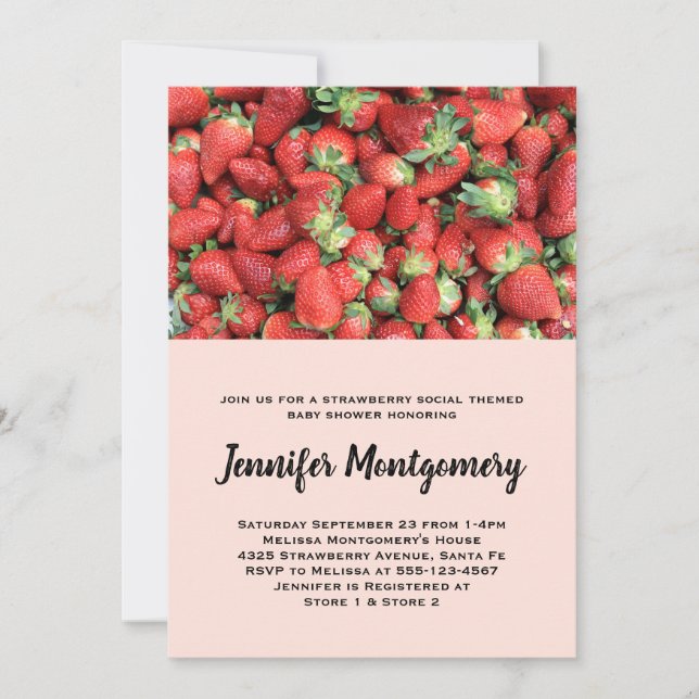 Stapel Red Juicy Strawberries Baby Shower Einladung (Vorderseite)
