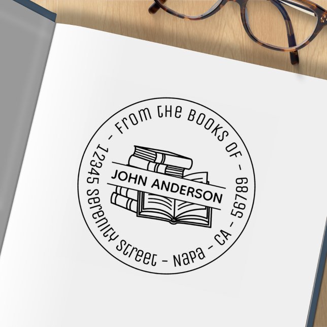 Stapel von Büchern - Round-Address-Buchzeichen 4 Gummistempel (Von Creator hochgeladen)