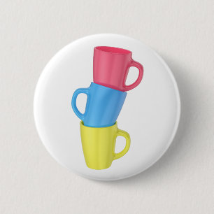 Stapel von drei farbenfrohen Keramiktassen Button