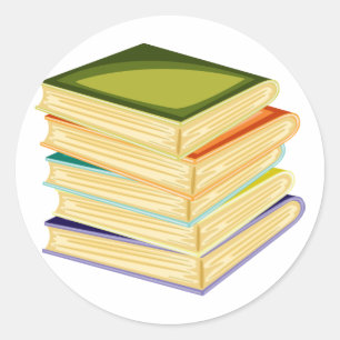 Stapel von Schulbüchern mit Aufklebern Runder Aufkleber